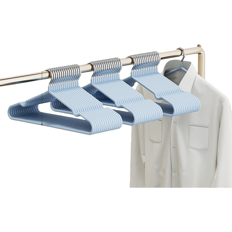 浅蓝色塑料衣架+衣架白底实物图