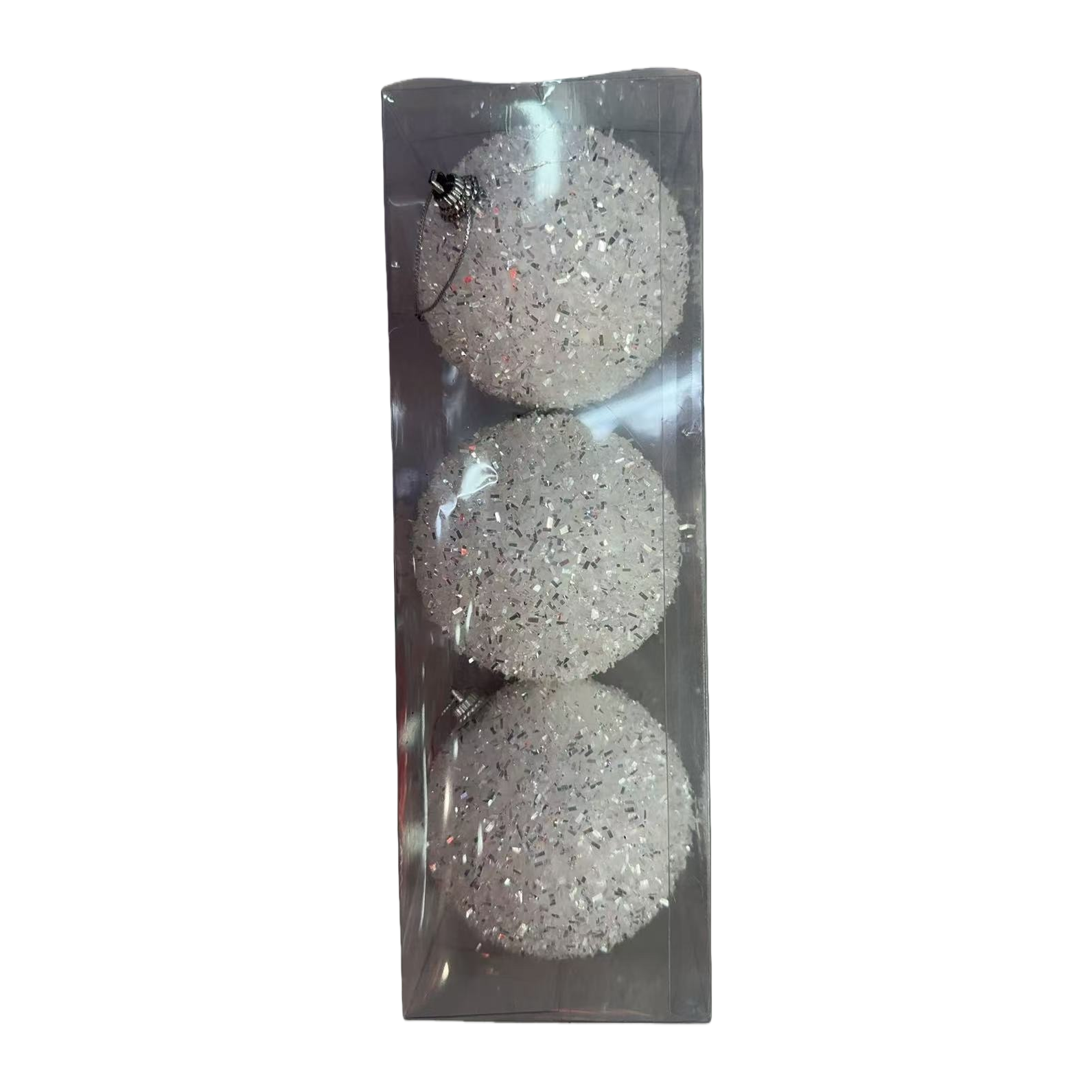 Transparent packaging box with three silver glitter decorative balls gift box, DIY decoration by hand Item Picture