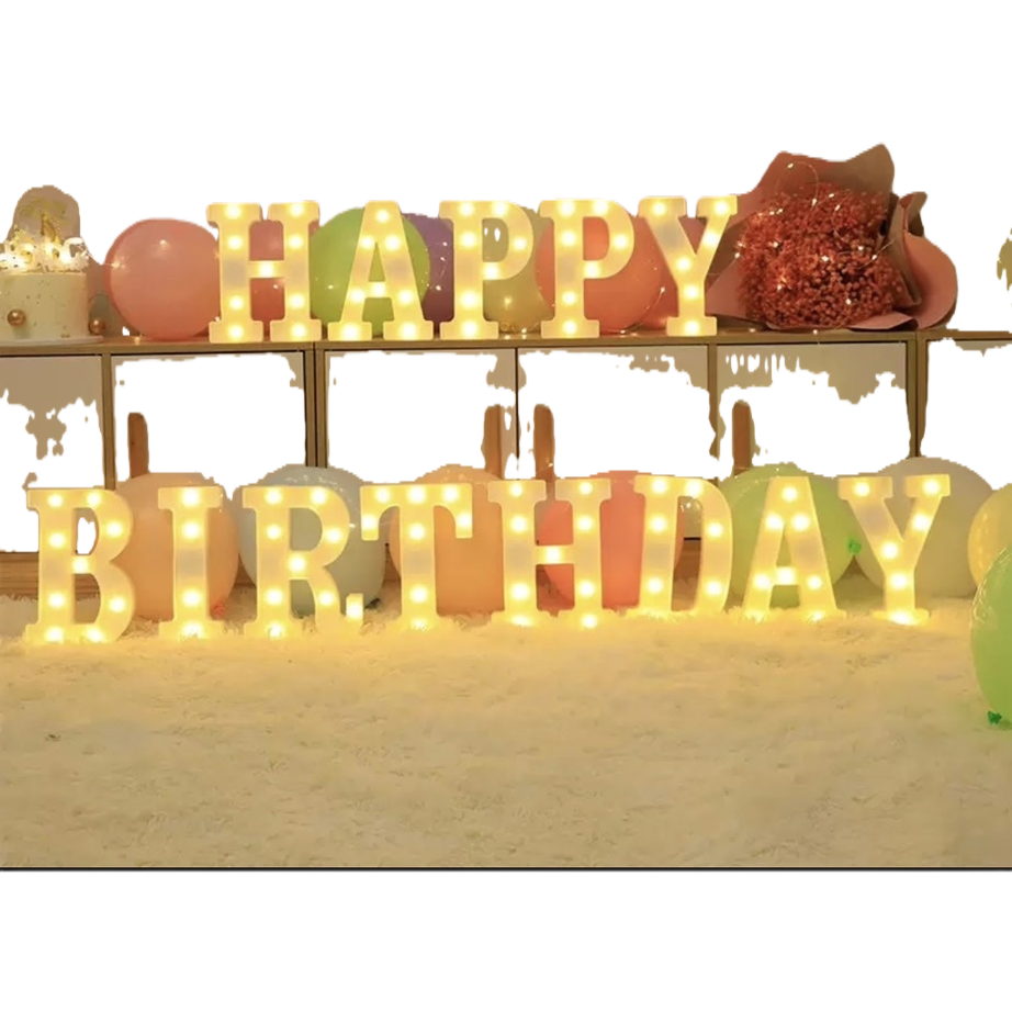 HAPPY BIRTHDAY字母灯光装饰灯串 可挂式氛围生日派对灯饰白底实物图
