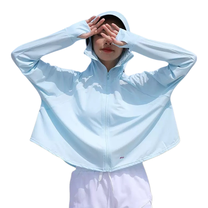 The light blue sun-protective jacket with figure prints is light, breathable and suitable for both men and women Item Picture