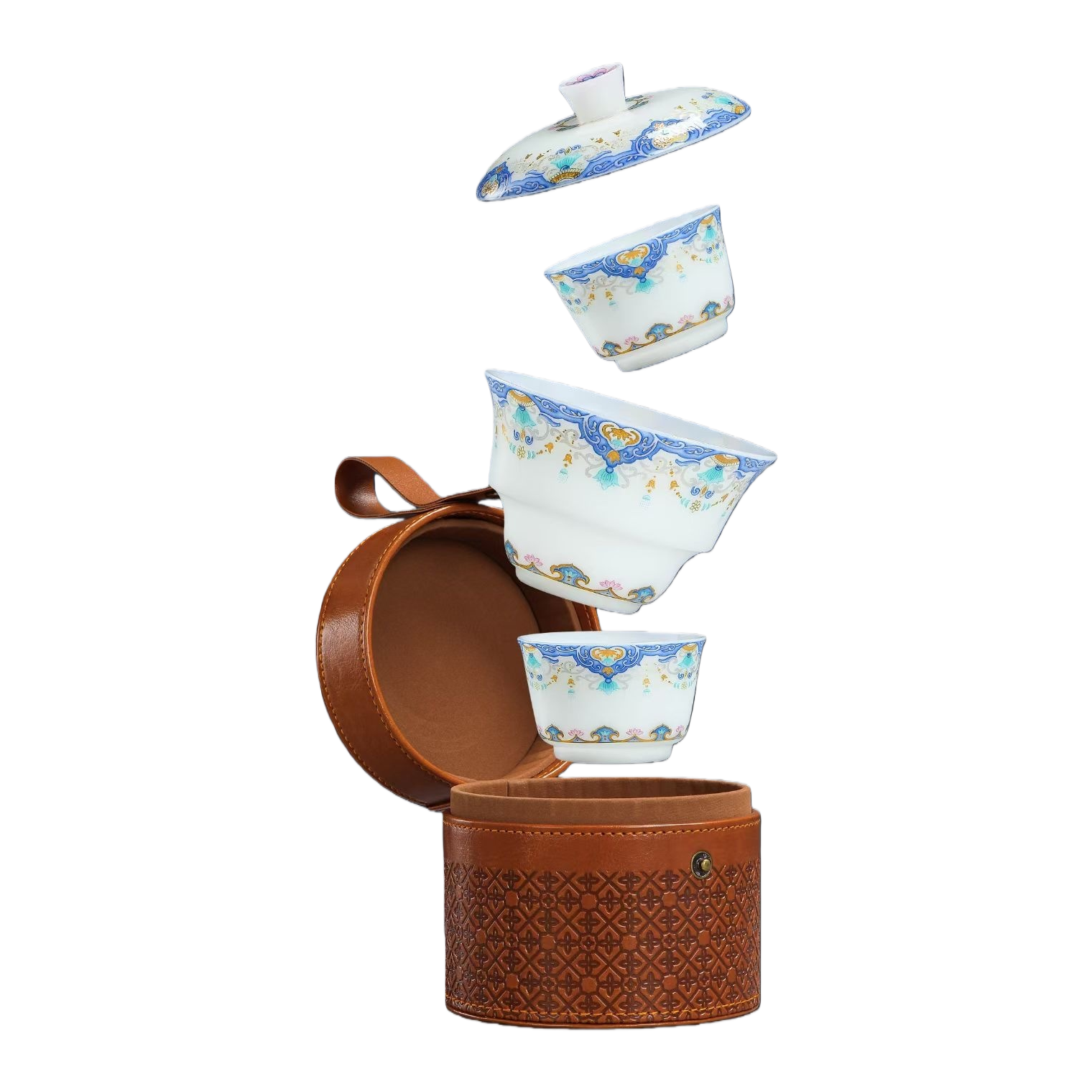 The Quick Customer Ceramic tea set includes tasting cups, leather travel bags and portable tea sets Item Picture