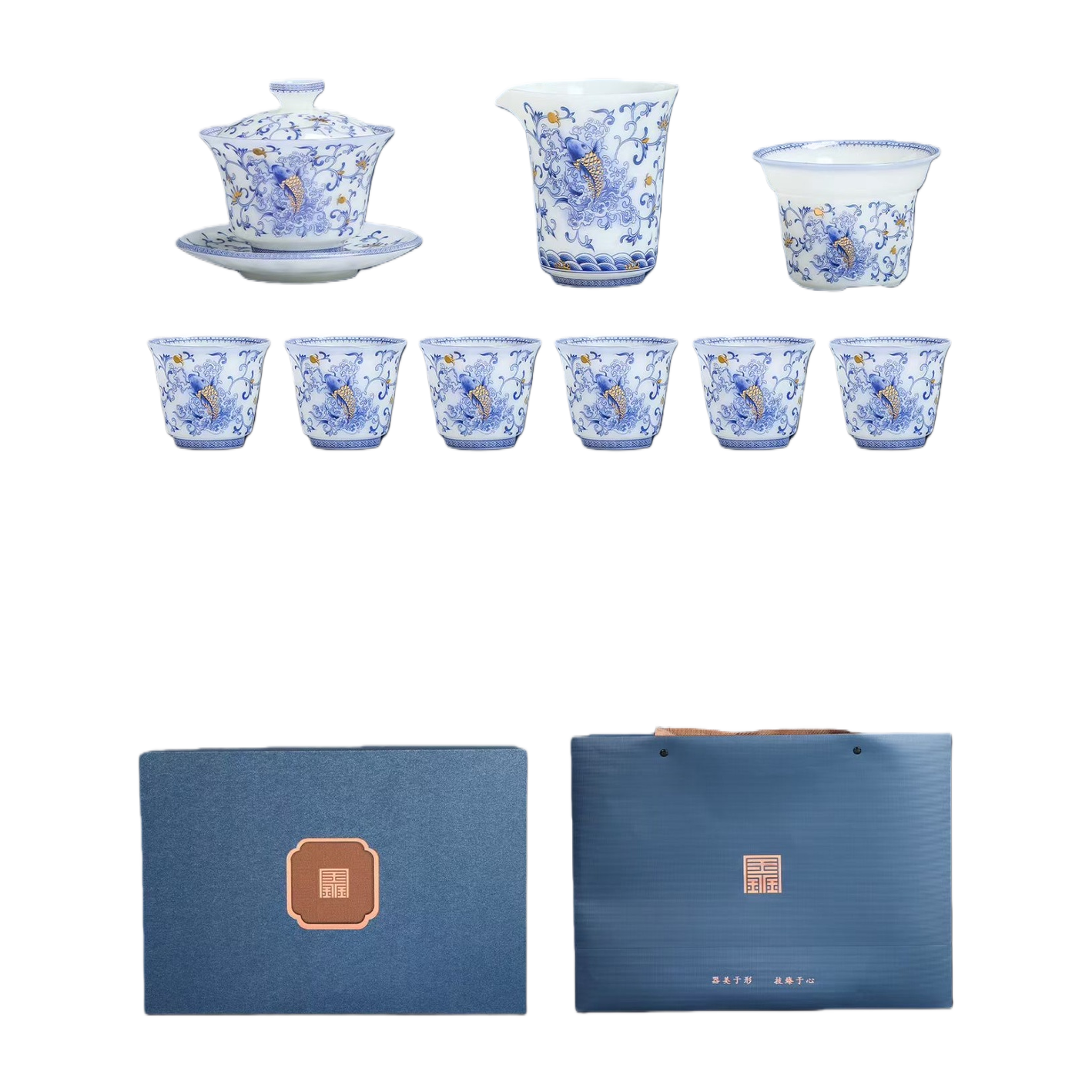 Blue and white porcelain tea set, ceramic Gongfu tea set gift box, suitable for home and office tea ceremony Item Picture