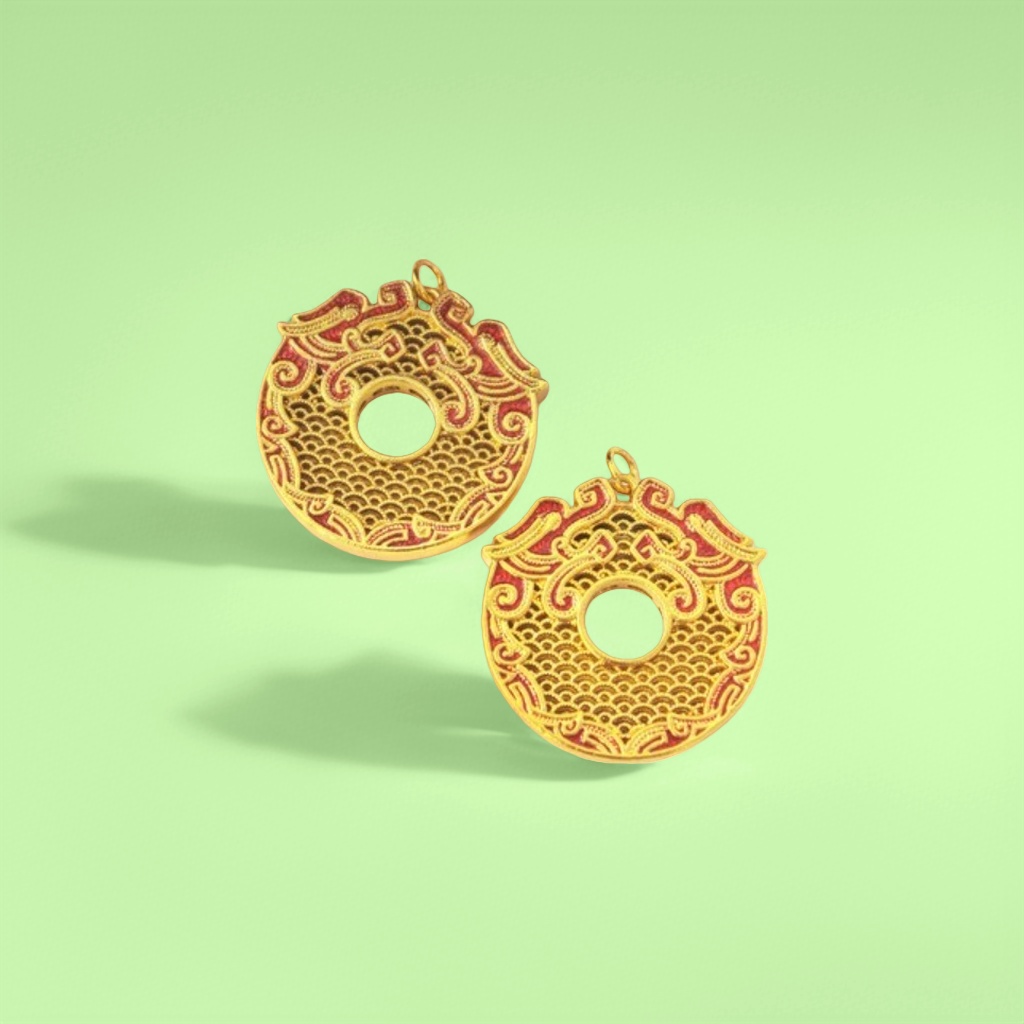 金色红色花纹吊坠