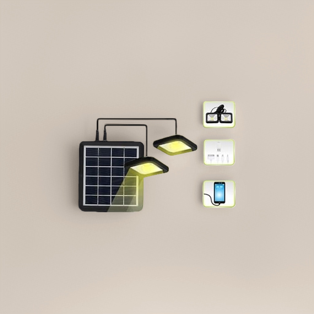 Solar light strips, solar panels and LED lights for outdoor courtyard lighting are energy-saving and waterproof details Picture