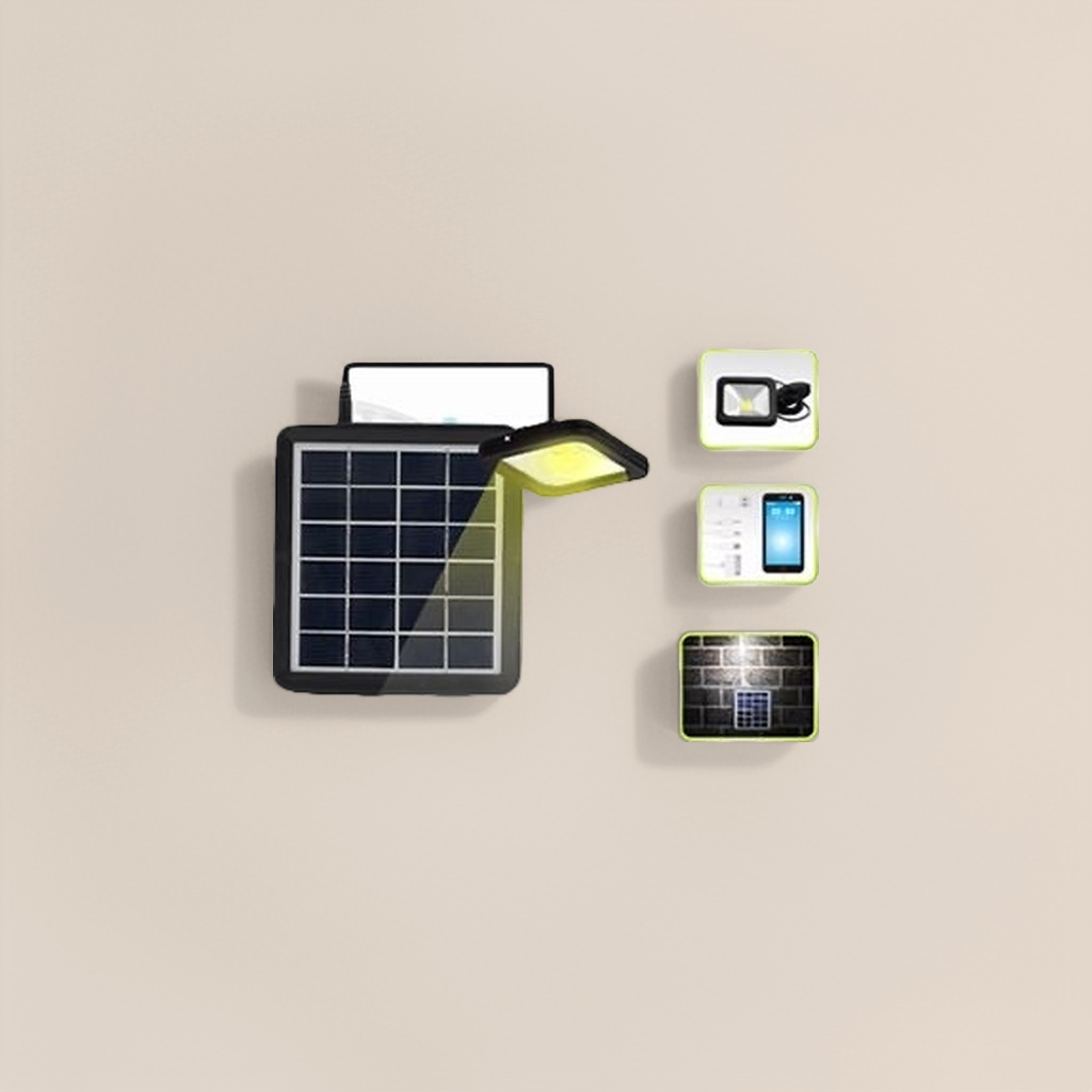 Outdoor courtyard lighting set with solar panels and solar lamps