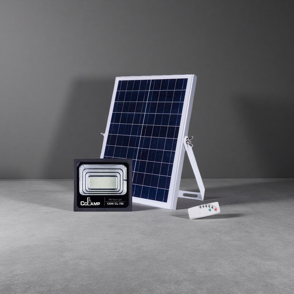 The solar lamp includes a solar panel, an LED lamp head and a remote control