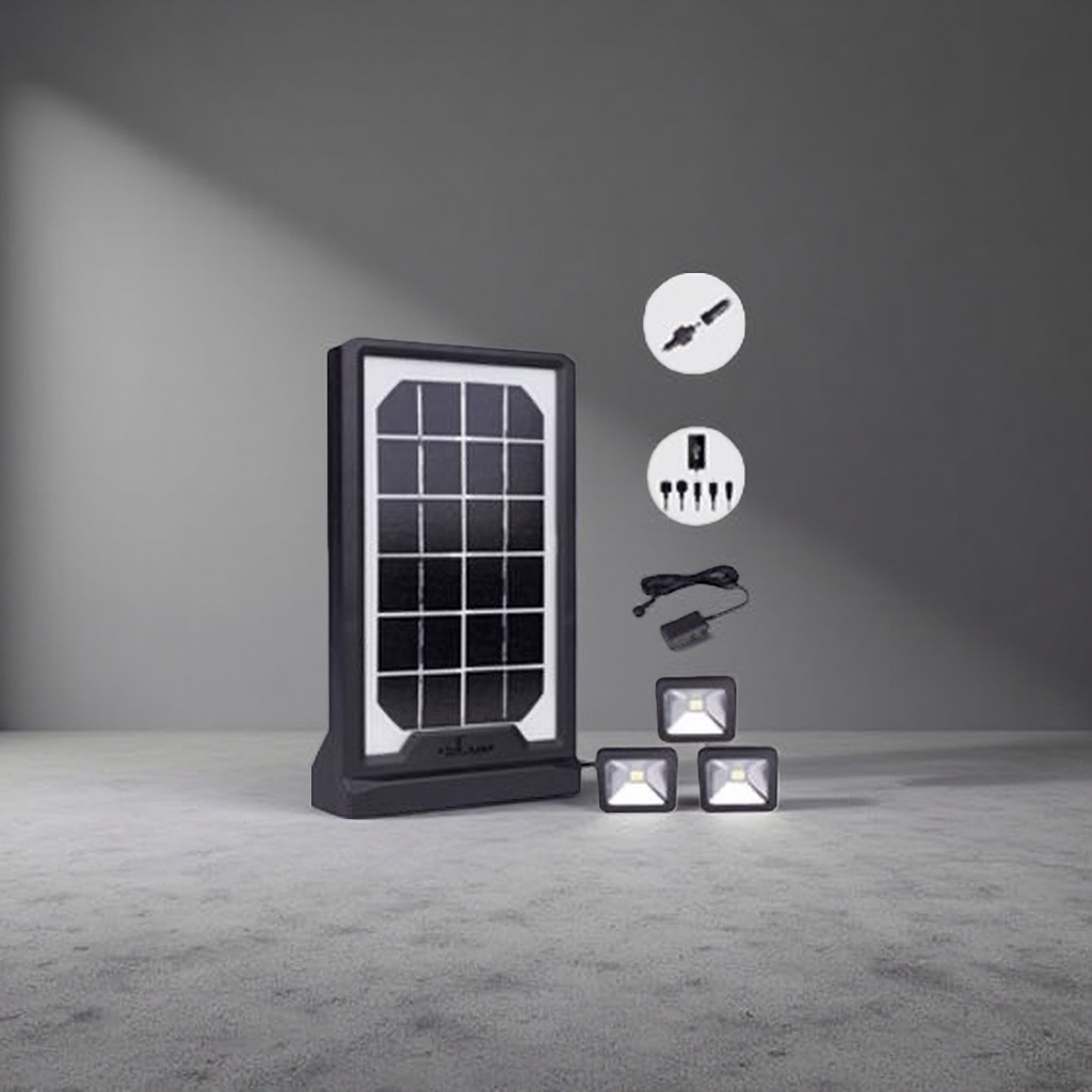 Solar light strips, solar panels and three LED lamp heads for outdoor courtyard lighting waterproofing Specification image
