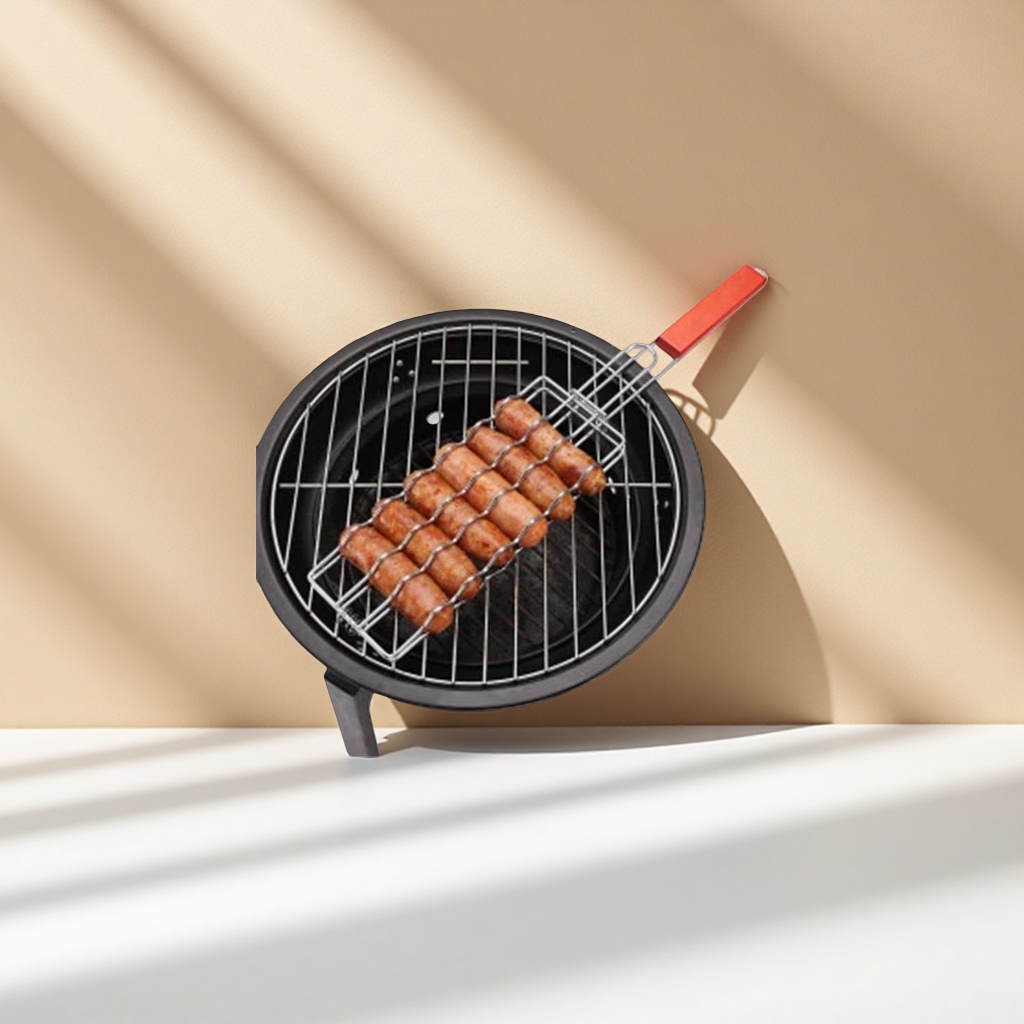 Portable outdoor camping charcoal grilling rack for sausages made of stainless steel at home Application Scenario