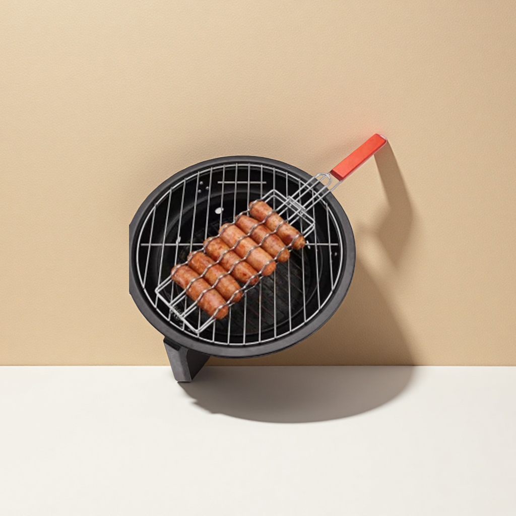 Portable outdoor camping charcoal grilling rack for sausages made of stainless steel at home Specification image
