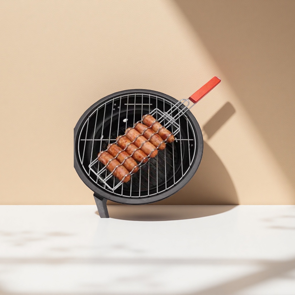 Portable outdoor camping charcoal grilling rack for sausages made of stainless steel at home details Picture