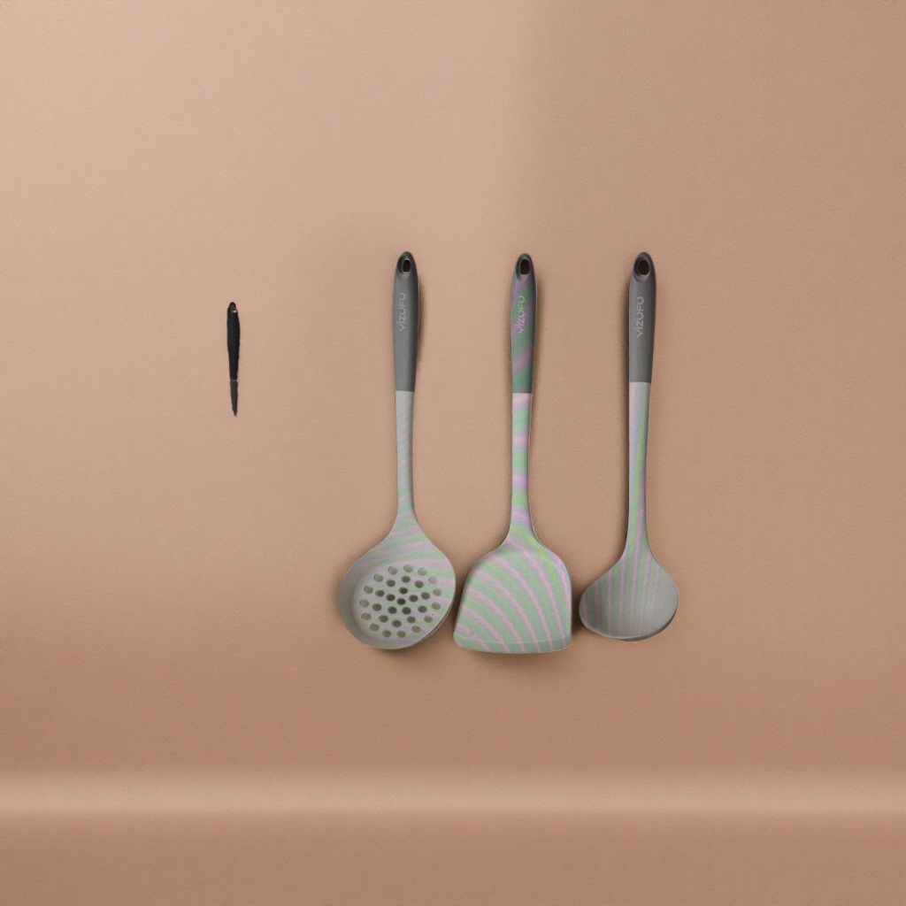 Silicone kitchen utensils spatula and spoon set, high-temperature resistant food-grade household stir-frying spoon