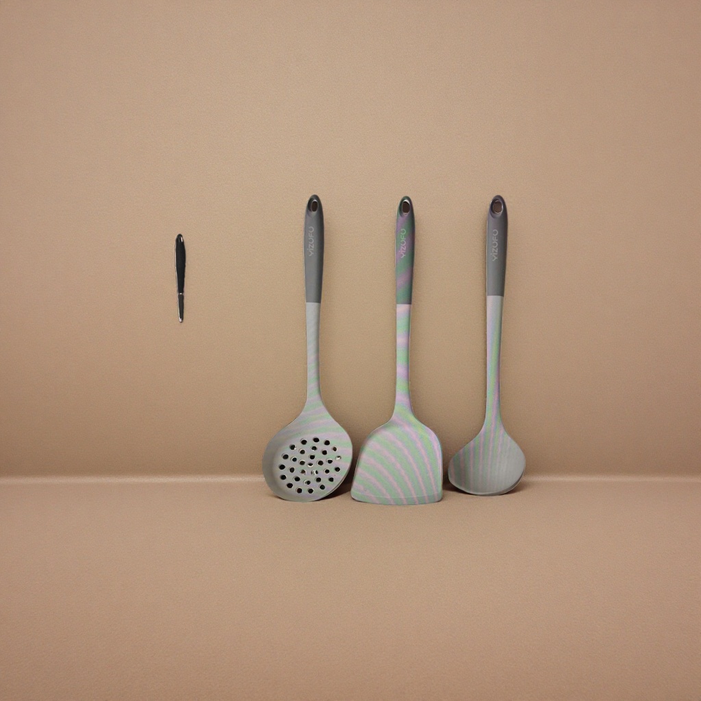 Silicone kitchen utensils spatula and spoon set, high-temperature resistant food-grade household stir-frying spoon details Picture