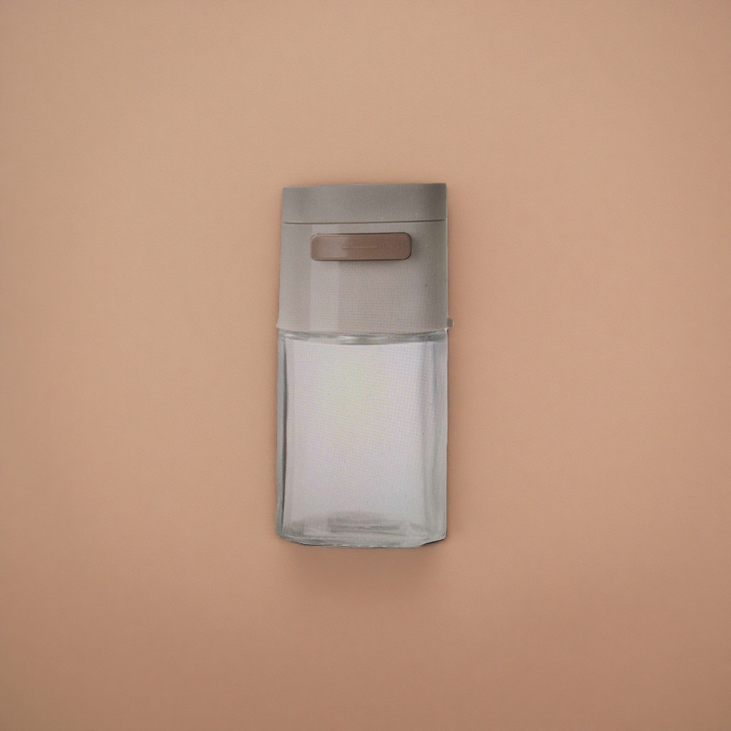 Transparent glass bottle with beige cap container, suitable for home storage, kitchen and bathroom Specification image