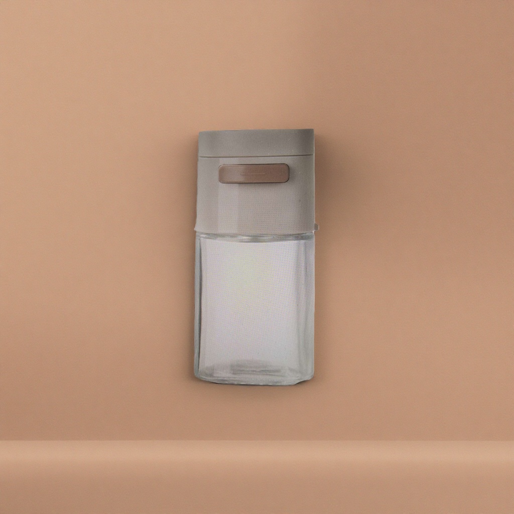 Transparent glass bottle with beige cap container, suitable for home storage, kitchen and bathroom