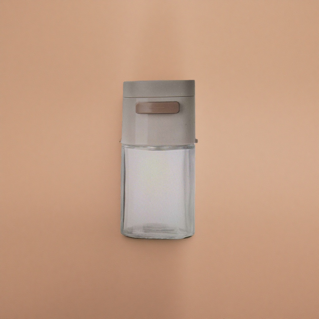 Transparent glass bottle with beige cap container, suitable for home storage, kitchen and bathroom Application Scenario