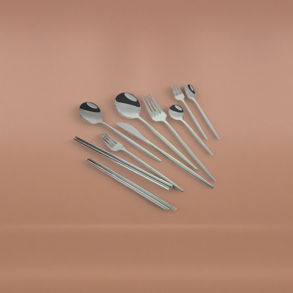 Stainless steel tableware set, spoons, forks, chopsticks, knives, four-piece set for home use, portability and travel details Picture