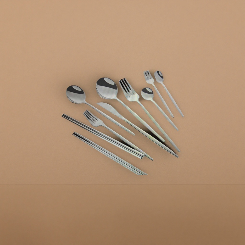 Stainless steel tableware set, spoons, forks, chopsticks, knives, four-piece set for home use, portability and travel Application Scenario