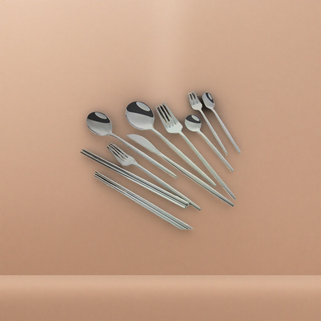 Stainless steel tableware set, spoons, forks, chopsticks, knives, four-piece set for home use, portability and travel