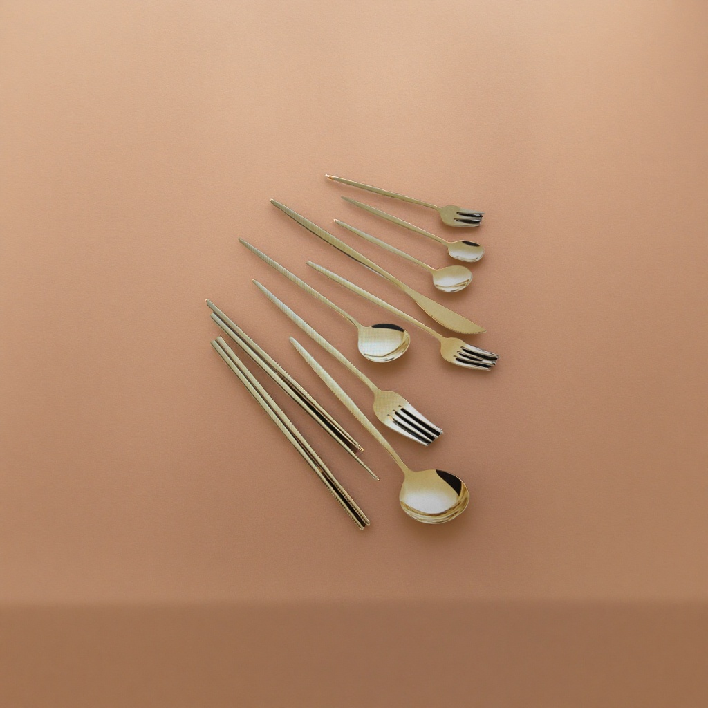Gold tableware set, four-piece set of knives, forks, spoons and chopsticks, high-end stainless steel, suitable for home Western cuisine details Picture