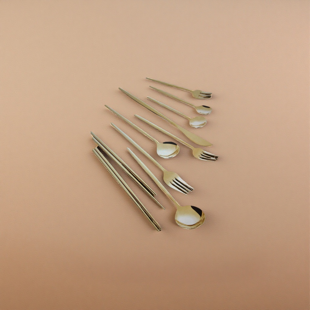 Gold tableware set, four-piece set of knives, forks, spoons and chopsticks, high-end stainless steel, suitable for home Western cuisine Application Scenario