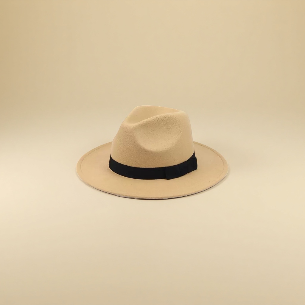 A beige top hat is an elegant wide-brimmed sun hat for ladies details Picture