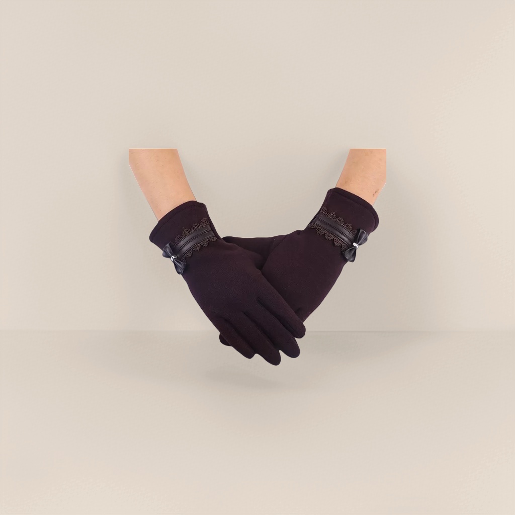 Wine-red warm knitted gloves for women Specification image