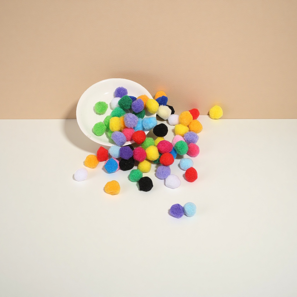 Handmade DIY accessories and decorations with polypropylene cotton balls and colorful pom-poms details Picture