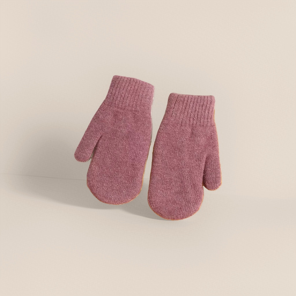 Pink knitted gloves, children's warm and anti-slip woolen gloves for autumn and winter Specification image