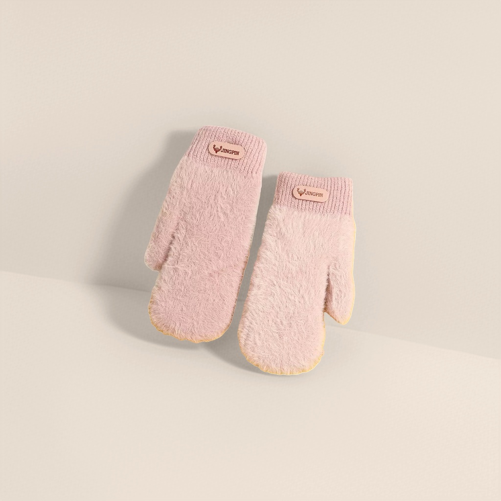 Thickened plush gloves for warm children's autumn and winter knitted gloves details Picture