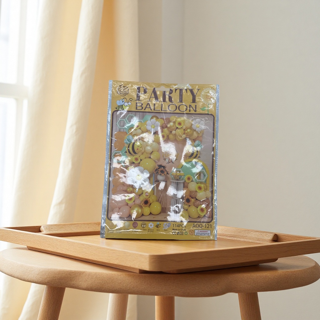 Bee flower-themed party balloon decoration set: yellow, white and brown balloons with honeycomb stickers Specification image