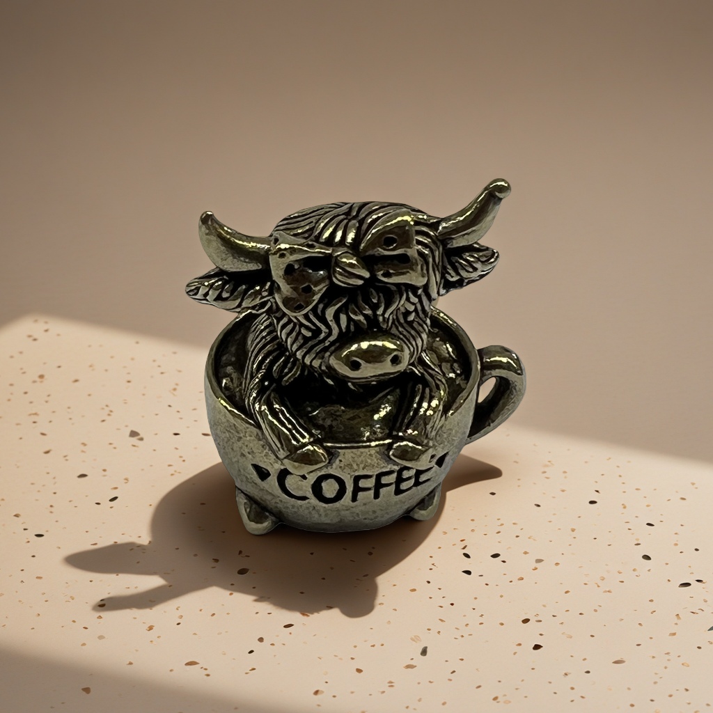 Brass bull-shaped coffee cup, a retro and creative portable mug for office and home use details Picture