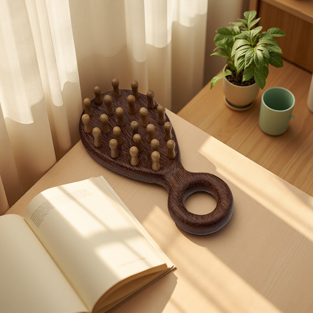 Natural wooden golden sandalwood massage comb. The wooden massage comb is anti-static, does not damage hair, has wide teeth, is thick and durable Application Scenario