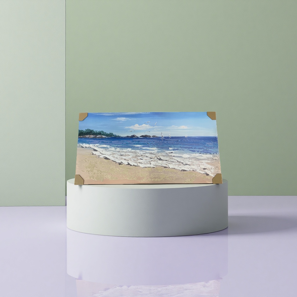 海滩风景画 画作 客厅装饰油画 海景壁画 沙滩日落艺术挂画
