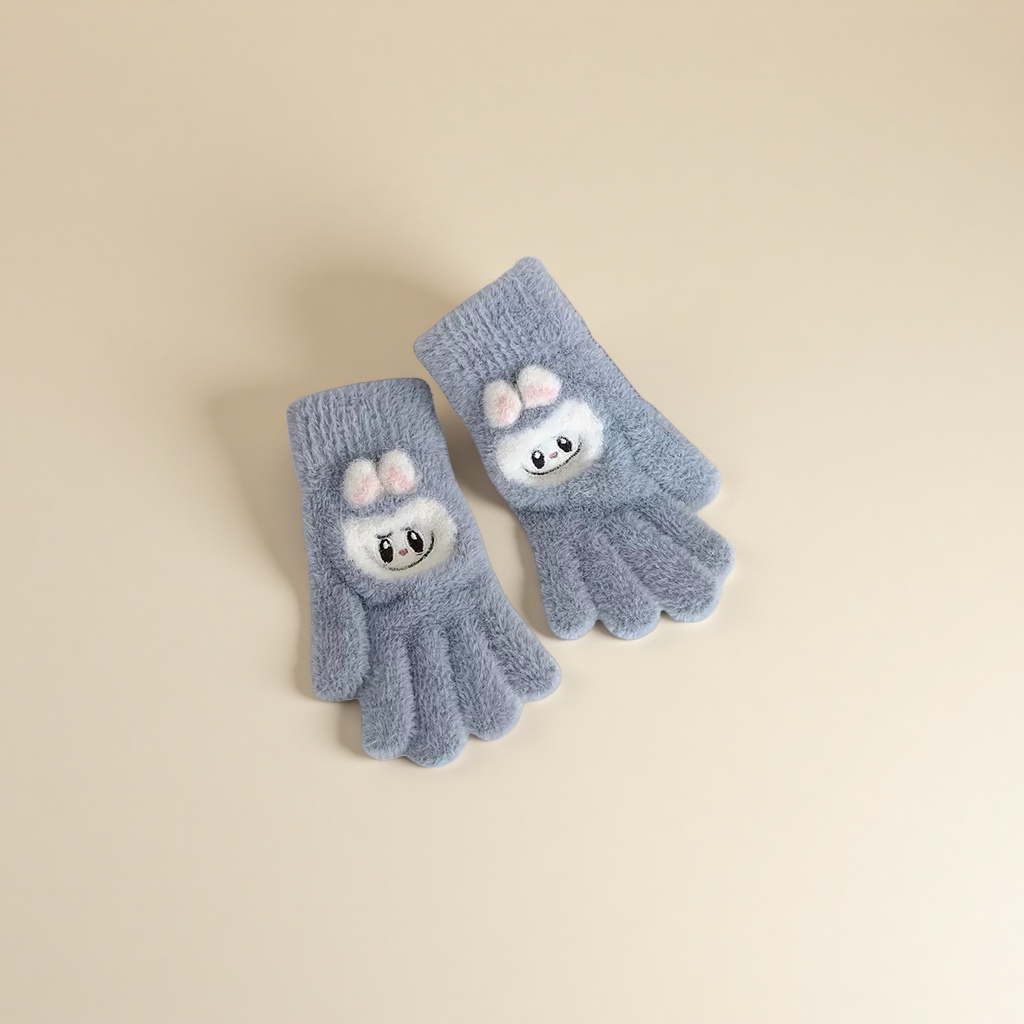 Thickened plush gloves for warm women's autumn and winter knitted gloves