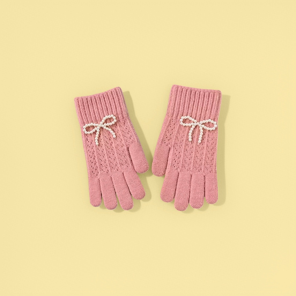 Pink knitted gloves for women, warm and anti-slip, fingertip touch screen autumn and winter style Specification image