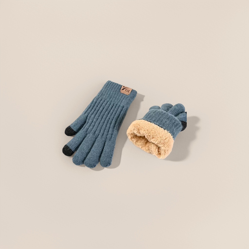 Knitted gloves for warmth and anti-slip, thickened cotton fleece gloves for women in autumn and winter
