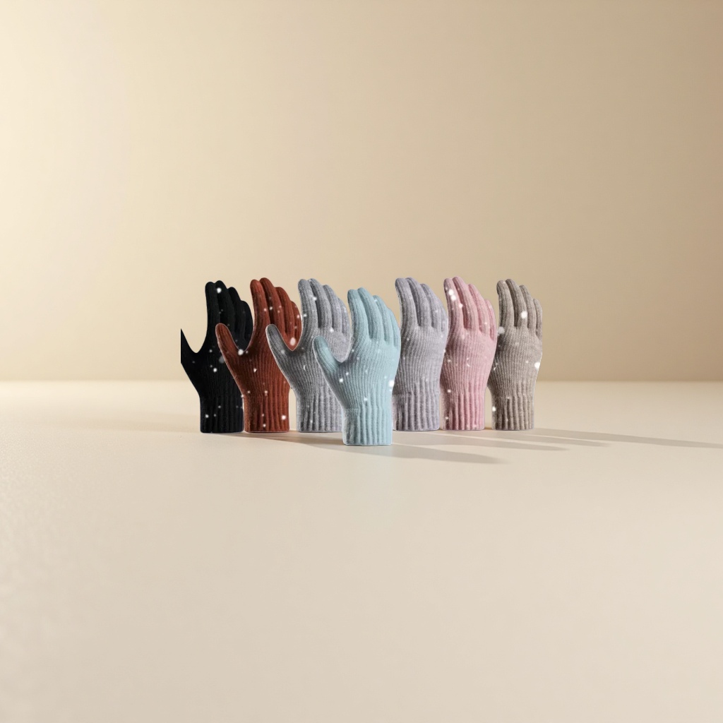 1 pair of thickened cold-proof knitted gloves for women with warm touch screen details Picture