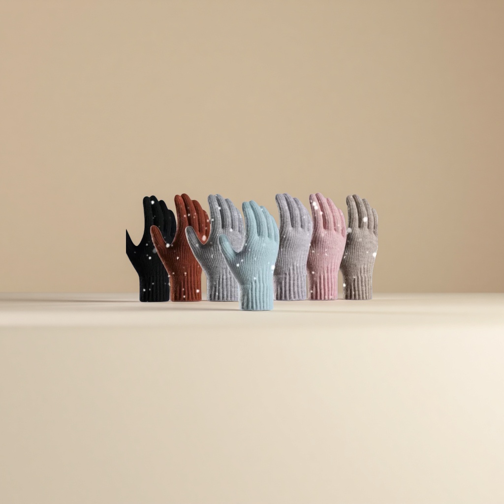 1 pair of thickened cold-proof knitted gloves for women with warm touch screen