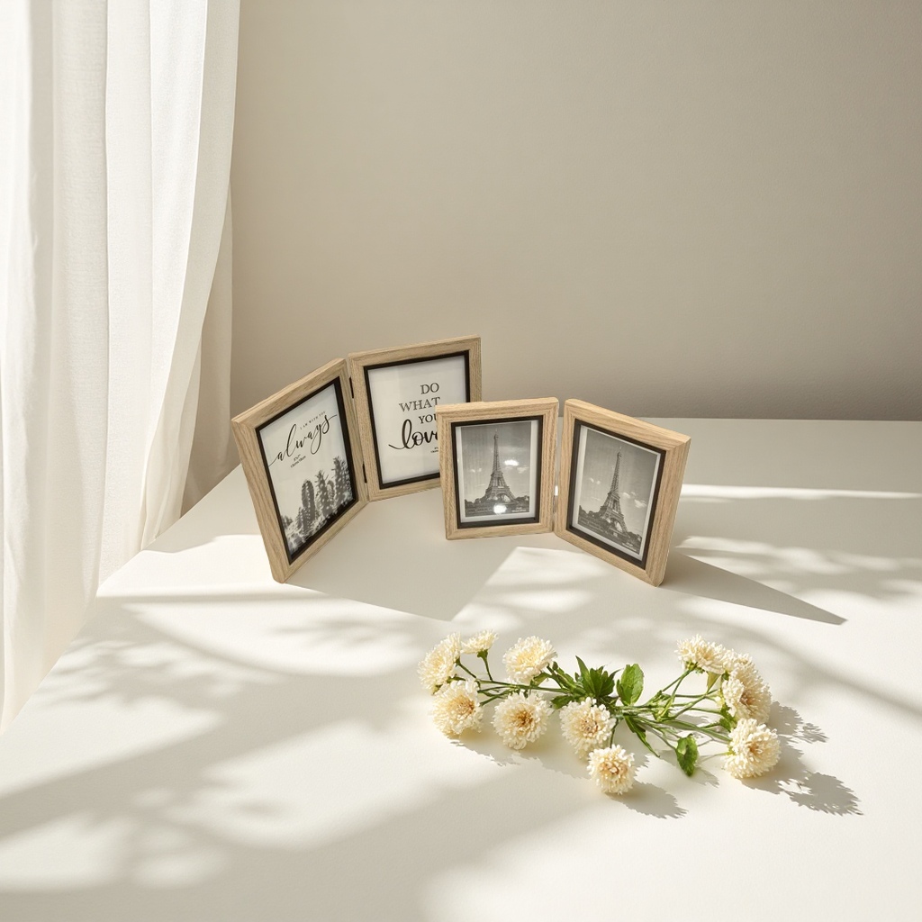 Simple Nordic-style wooden photo frame, 10-inch double-sided display photo frame, home decoration picture frame details Picture
