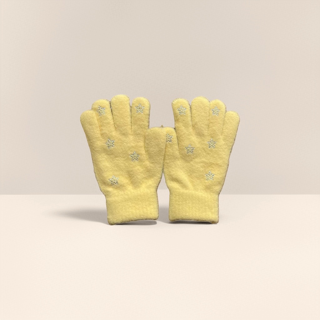 Yellow plush gloves, thickened, warm and anti-slip, suitable for women in autumn and winter