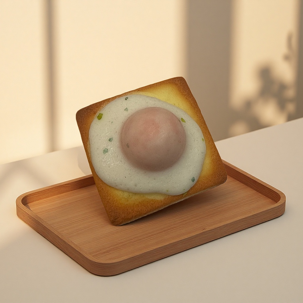 Fried egg-shaped desserts, creative breakfast cakes, snacks, children's fun afternoon tea details Picture