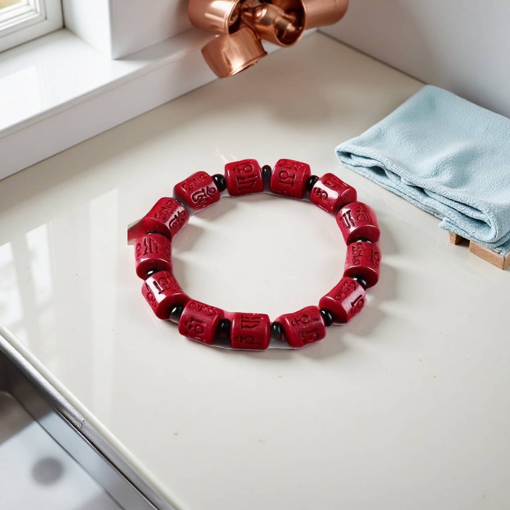 Red engraved bead bracelet, a fashionable, simple and individual accessory, is a wrist decoration for women Specification image