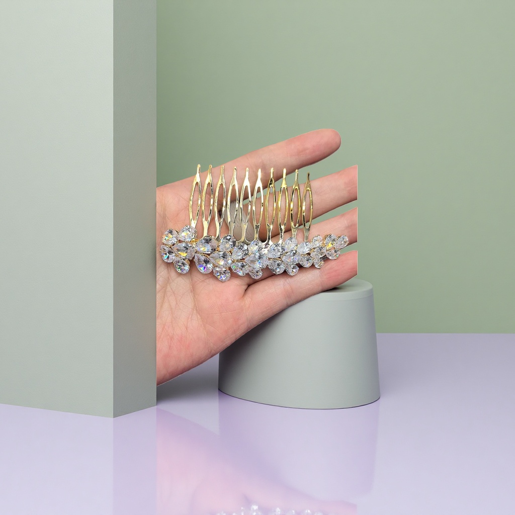 Golden diamond-encrusted hair comb, fashionable and elegant ladies' comb, 18cm exquisite gift box set