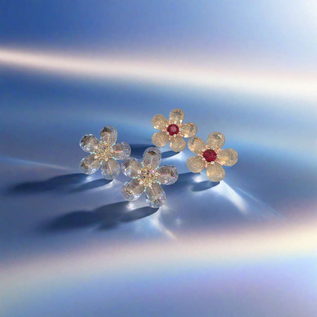 Flower-shaped jewelry, exaggerated and fashionable, colorful zircon flower stud earrings, light luxury, retro court style earrings, high-end and fashionable earrings Specification image