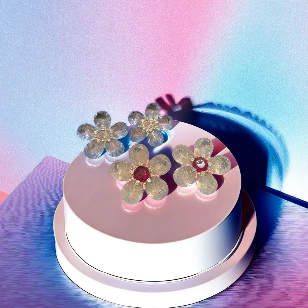 Flower-shaped jewelry, exaggerated and fashionable, colorful zircon flower stud earrings, light luxury, retro court style earrings, high-end and fashionable earrings