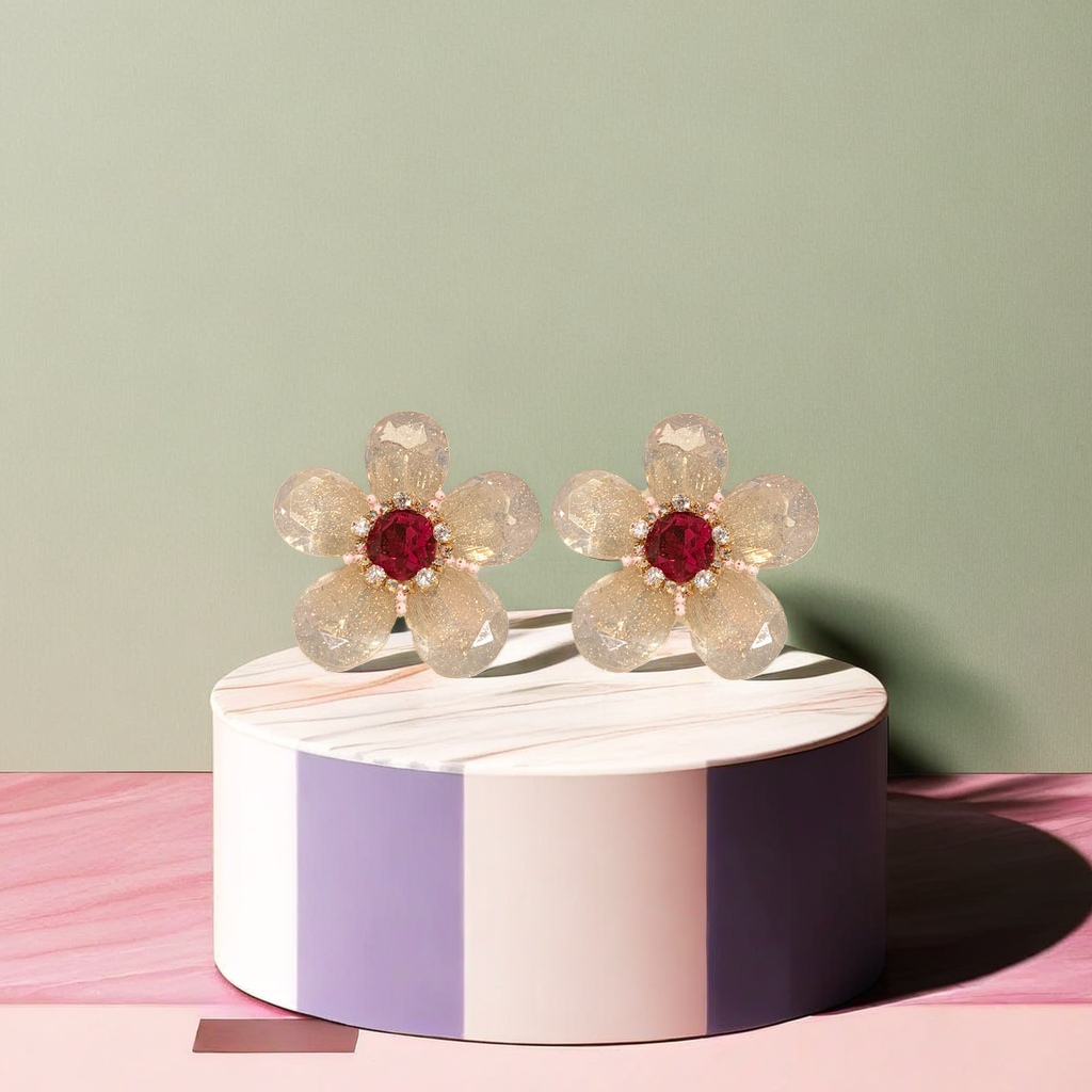 Flower-shaped jewelry, exaggerated and fashionable, colorful zircon flower stud earrings, light luxury, retro court style earrings, high-end and fashionable earrings Application Scenario