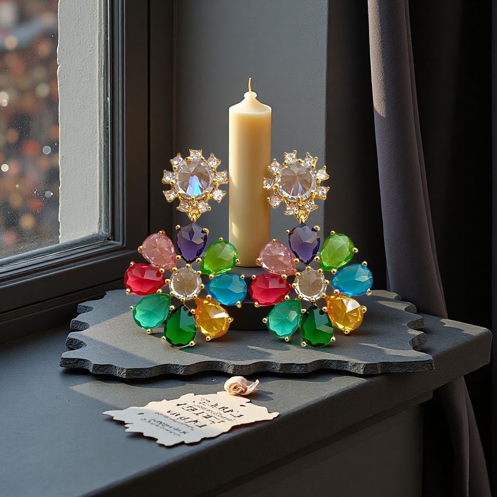 Colorful gemstone flower earrings, fashionable and light luxury women's earrings, heavy industry exaggerated fashion, colorful zircon flower stud earrings, light luxury retro court style earrings, high-end fashionable earrings Application Scenario