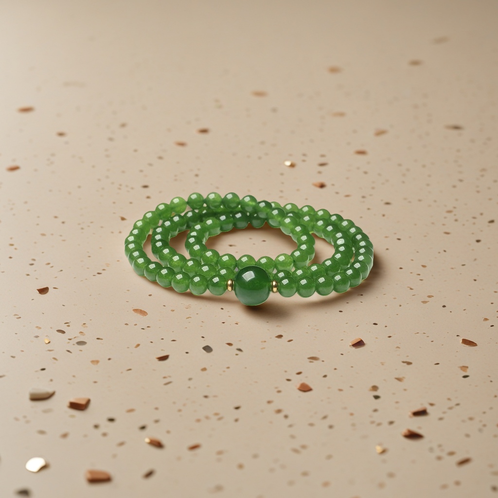 Natural Hetian jade green bead bracelet, natural stone beads, simple and fashionable women's three-round bracelet, silver accessory, jade bead bracelet, versatile for women