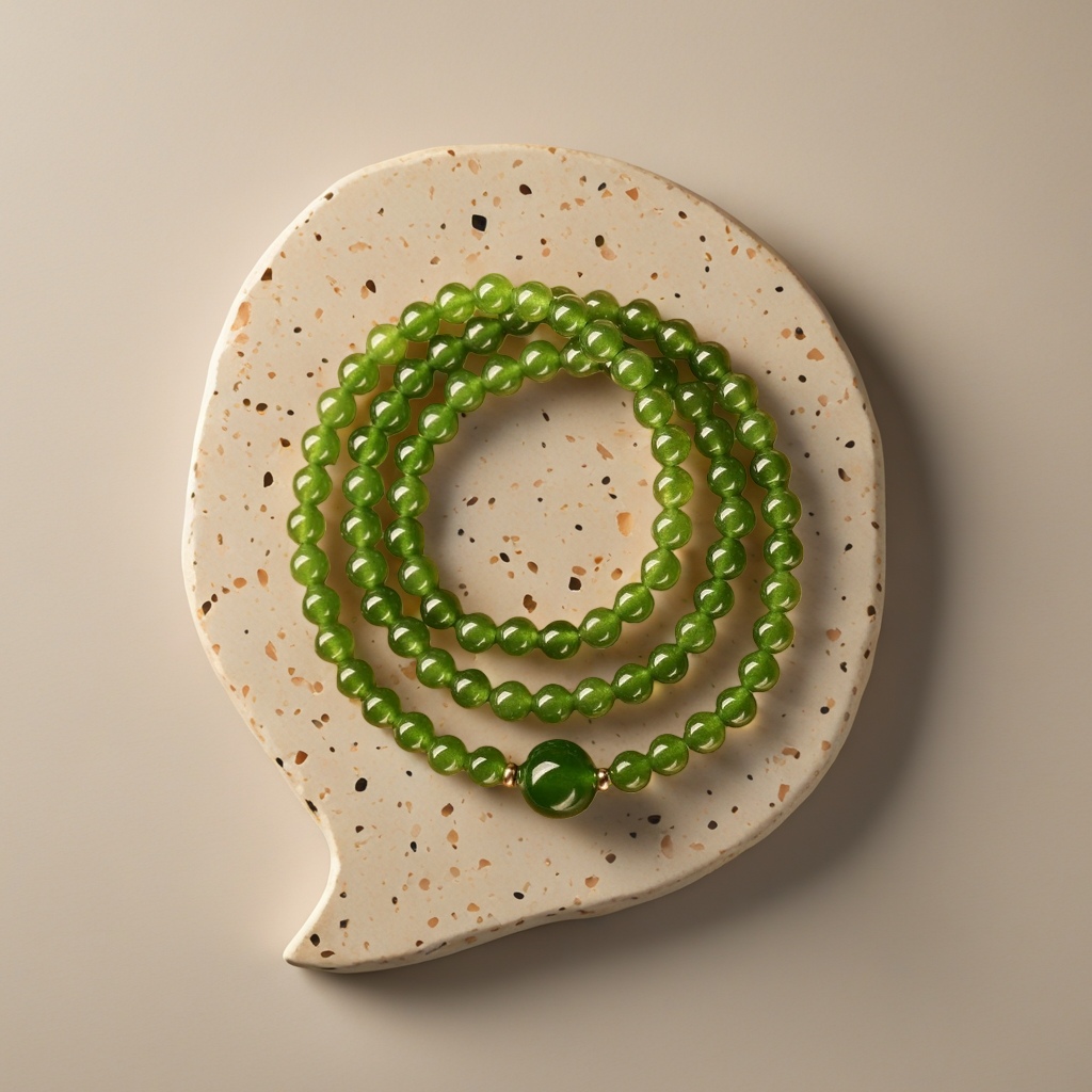 Natural Hetian jade green bead bracelet, natural stone beads, simple and fashionable women's three-round bracelet, silver accessory, jade bead bracelet, versatile for women Application Scenario