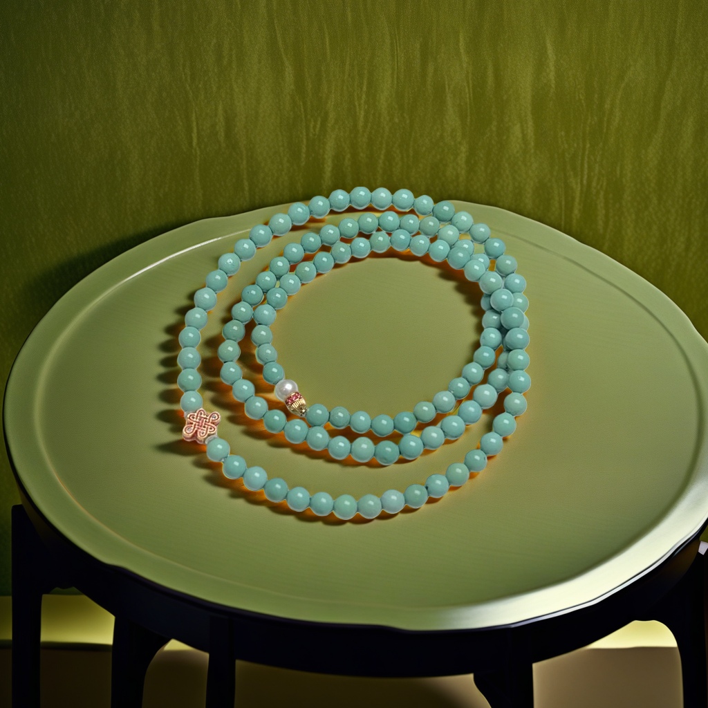 Natural raw turquoise high porcelain jelly material 4.8m Xiaomi chain necklace bracelet multi-loop collarbone chain bracelet women's original design trendy jewelry 18k real gold Chinese knot gourd accessory supports national inspection